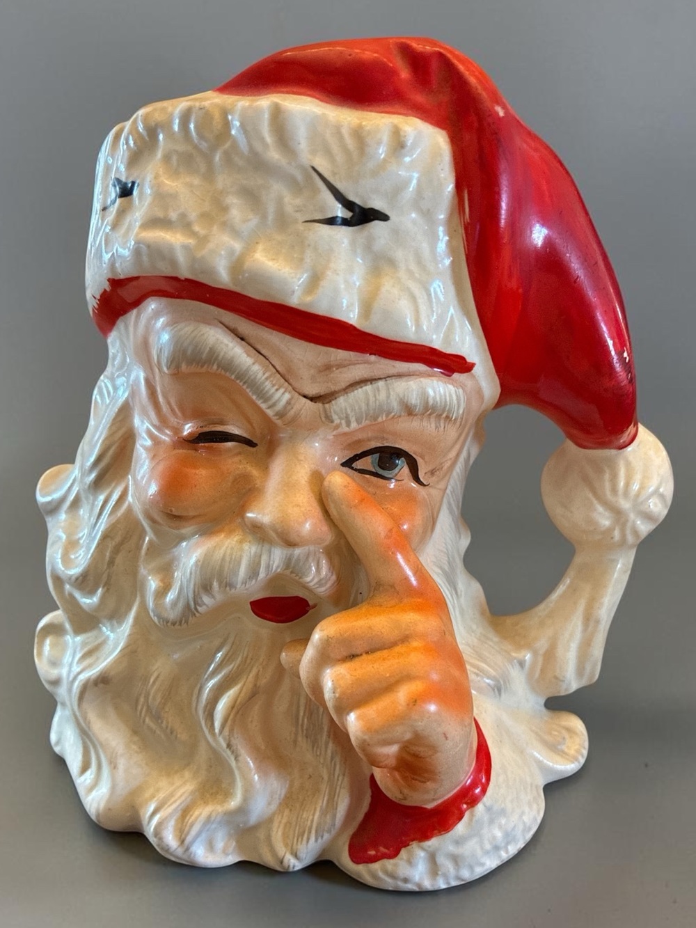 RARE Vintage Enesco Japan Winking Santa with Finger Beside Nose Planter